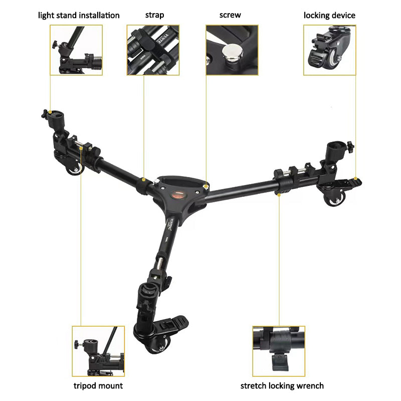 YUNTENG 900L Universal Folding 3 Wheels Pulley DV Camera Photography Tripod Base Stand YUNTENG 900L Universal Folding 3 Wheels Pulley DV Camera Photography Tripod Base Stand
